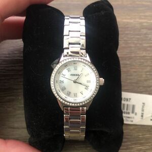NWT! Fossil Watch Women's Silver Stainless Steel Crystal Bezel
